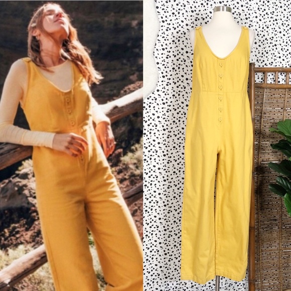 Urban Outfitters Pants - Urban Outfitters | Mustard Yellow Denim Retro Overall Button Jumpsuit M